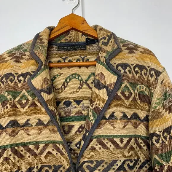 Vintage 80s New Identity women's woven cotton southwestern print blazer XL - Picture 3 of 10